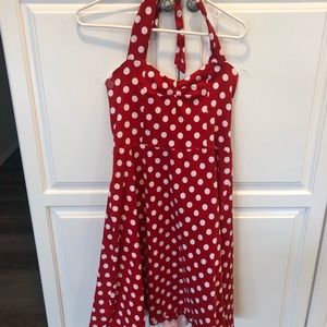 Red and white polka dot dress